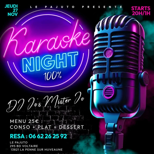 Neon 3d Karaoke Mic Night Party Flyer Thursday Club Bar Event Invitation  Instagram Post - Fait avec PosterMyWall